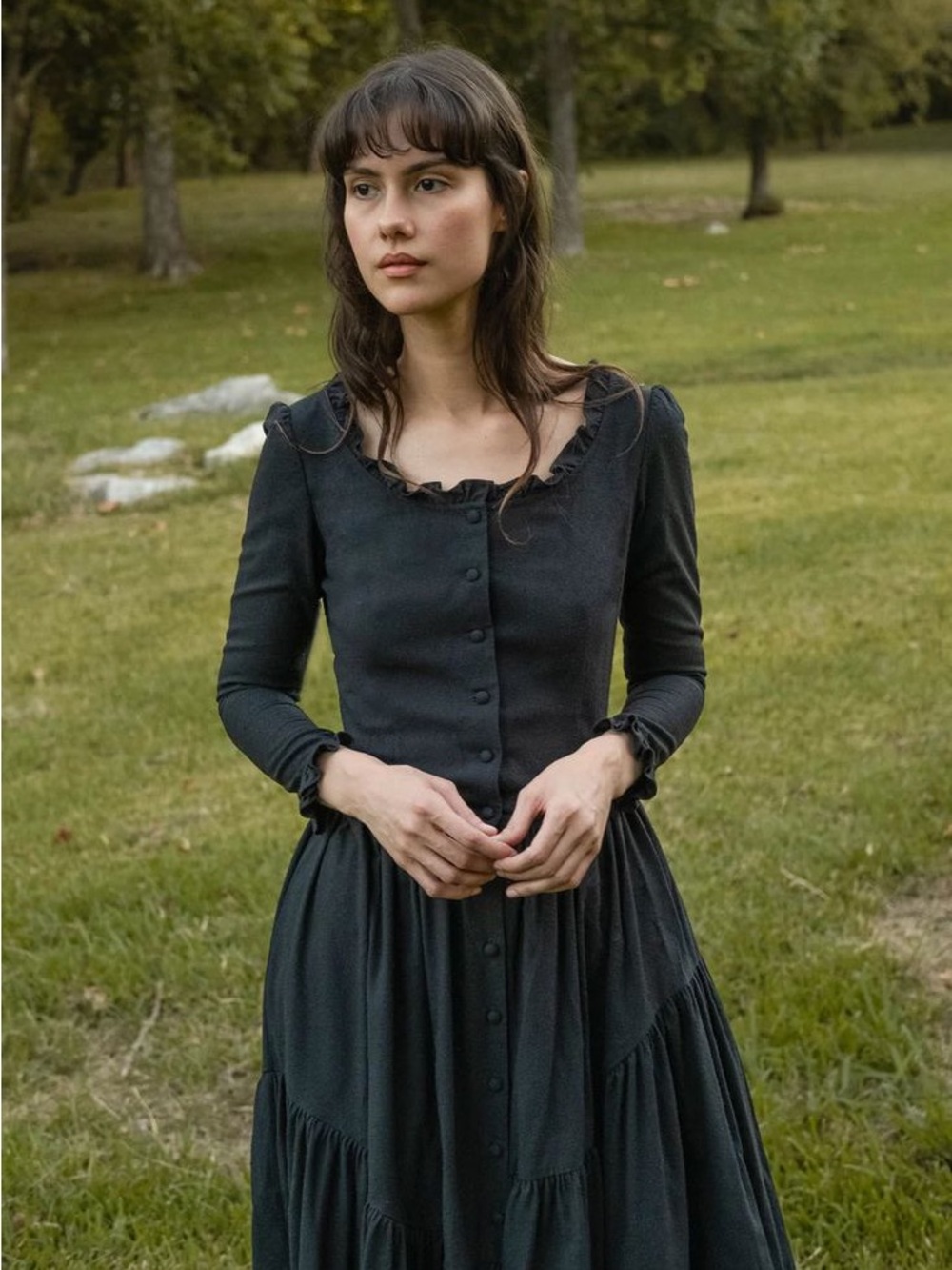 Of Her Own Kind Juliette Black Dress Silk Noil Sz S Victorian - Picture 2 of 6